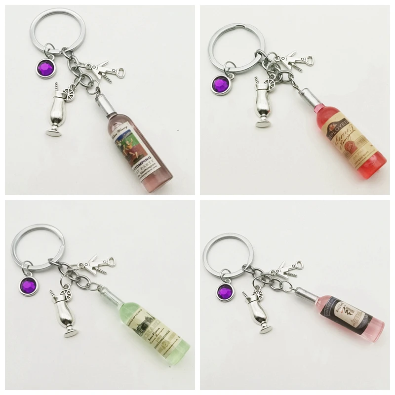 

New Wine Bottle Pendant Key Chain Creative Wine Glass Model Keychain Christmas New Year Gift Party Souvenir Women Bag Car Charm