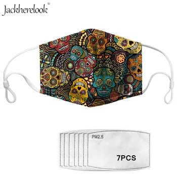

7pcs Anti Haze Carbon Filter and Face Mask Sugar Skull Prints Cotoon Face-muffle Outdoor Dustproof Face Care Mask Colorful Skull