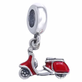 

Authentic 925 Sterling Silver Bead Charm Red Enamel Scooter Pendant Beads Fit Women Bracelet Bangle DIY Jewelry