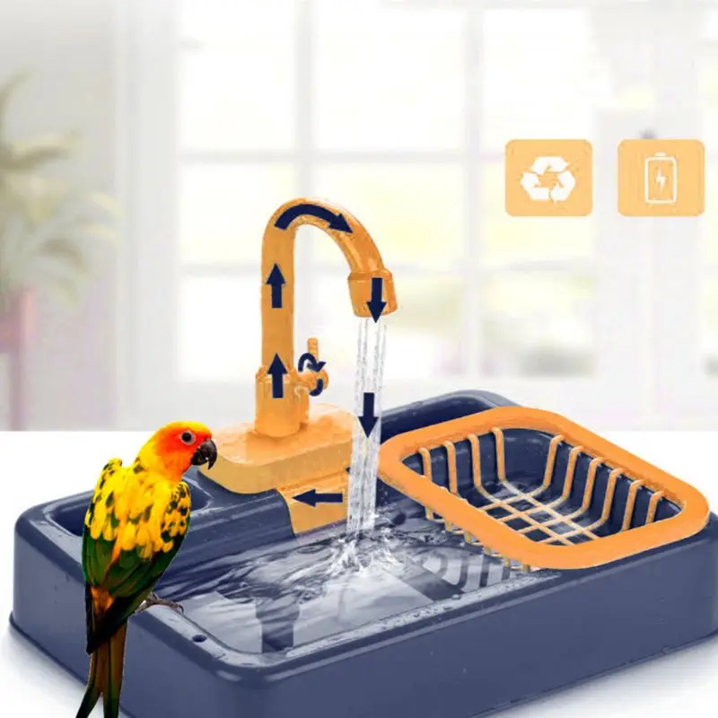 Multifunctional Parrot Bath Tub with 180° Rotation Tap Container Automatic Water Circulation Bird Shower Station Pet Bird Cleaning Entertainment Gadget Garden Nature Art Craft 