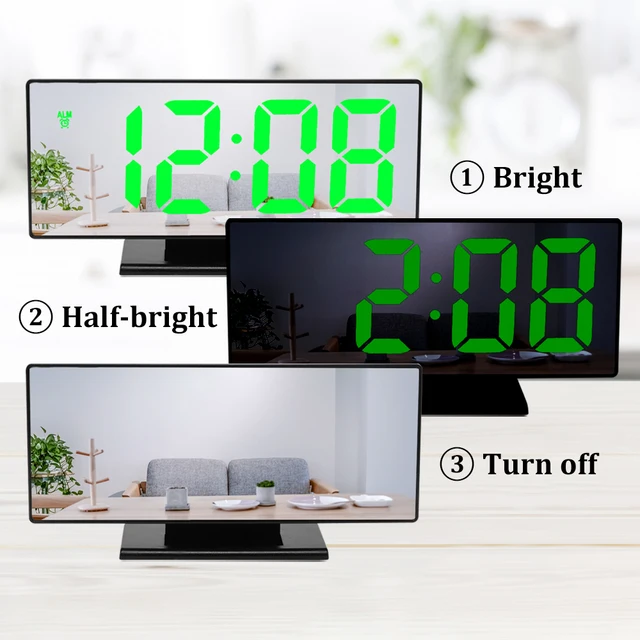 Digital Alarm Clock LED Mirror Clock Large LCD Display Electronic Clocks Noiseless Table Clocks With Temperature Calendar Watch 3
