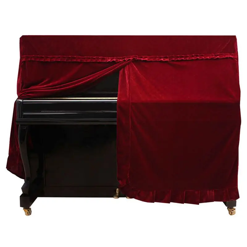 Practical Full Piano Cover pleuche Decorated with Macrame for Universal Upright Vertical Piano Red