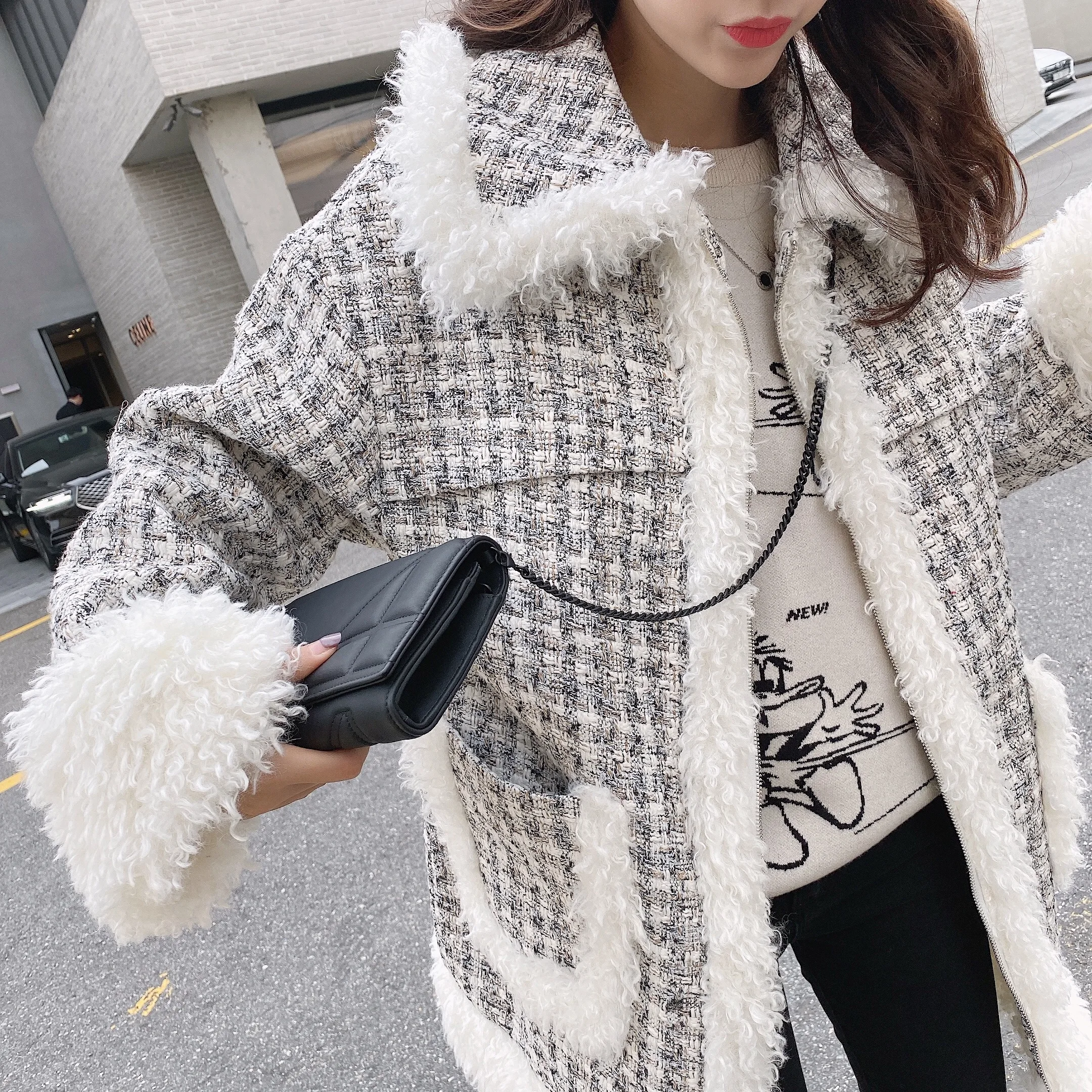 MISHOW зимнее женское Новое корейское стильное клетчатое шерстяное пальто женское элегантное с отворотом средней длины Толстая куртка MX19D9700