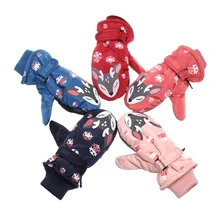 Детские зимние лыжные перчатки с принтом, Детские Зимние варежки, водонепроницаемые ветрозащитные толстые бархатные вязаные варежки для детей 0-8 лет