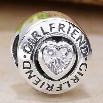 

Original button Shape Girlfriend Beads With Crystal Fit 925 Sterling Silver Bead Charm Pandora Bracelet Bangle DIY Jewelry
