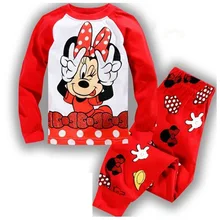 Детская одежда, пижамный комплект с Микки Маусом, одежда для маленьких девочек одежда в горошек с Минни для маленьких девочек пижамы с длинными рукавами для детей возрастом от 1 года до 6 лет