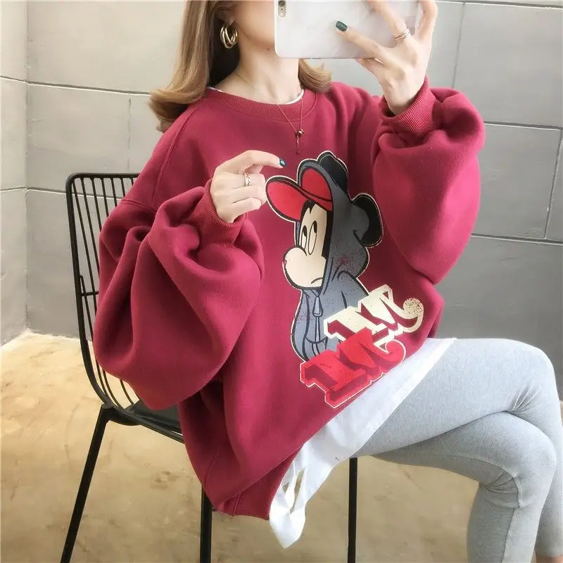 

Spring Harajuku Sweatshirts Women Clothes Oversized pullover Cartoon Loose Tops Long Sleeved Loose Fake Two Pieces Pullover
