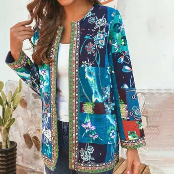 

Women Autumn Ethnic Floral Print Pockets Long Sleeve Loose Jacket Coat Cardigan Women's Coat Jacket Streetwear Ladies Overcoat