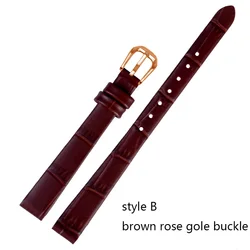 Elegant Red Genuine Leather Thin Watch Strap for Women - Fashionable Mini Band in Small Sizes (Brown- rosd gold B)