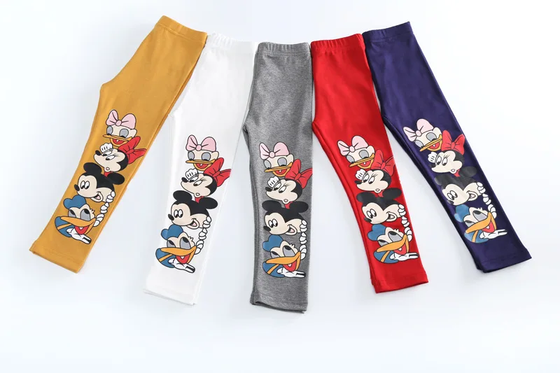 Детские длинные штаны для девочек весенне-осенние брюки Детские эластичные леггинсы с мультяшным принтом однотонные Хлопковые Штаны для девочек от 3 до 8 лет
