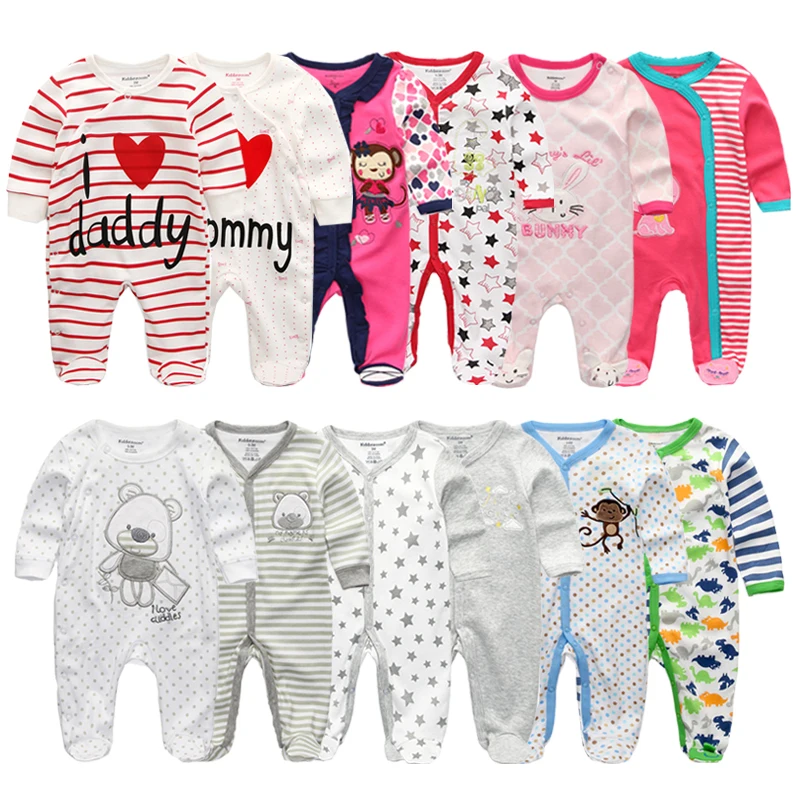 Хлопковый комбинезон для новорожденных, футболка с длинными рукавами для мальчиков и девочек, комбинезон, пижамы для малышей, детская одежда с героями мультфильмов на возраст от 0 до 12 месяцев