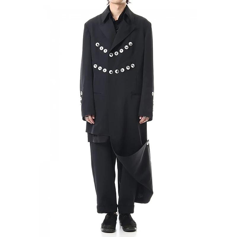 Black S~ 7XL! Настраиваемые Новые мужские модные сценические шоу средней и длинной секции свободные мульти-кнопки неравномерность после пальто - Цвет: Black