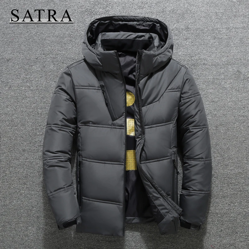 

SATRA 2021 New Arrival Men White Duck Down Hooded Jackets ,Men's Winter Thick Warm Hooded Parka Overcoat Down Jackets