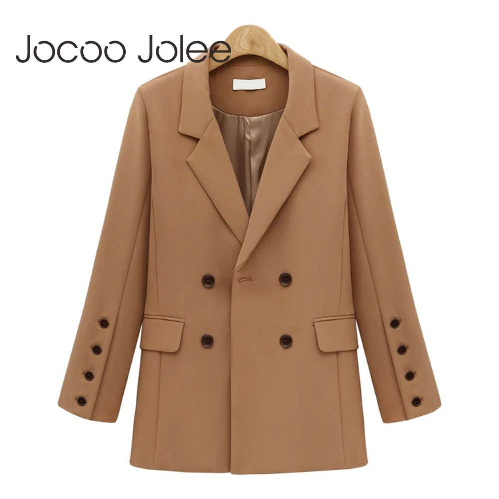 

Jocoo Jolee Women Autumn Blazers and Jackets England Long Sleeve Double Breasted Office Suits Female Casual Outwear Tops 2019