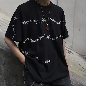 

Women Harajuku Aesthetic Streetwear Thorny Printed T-Shirt 2019 Loose Basic Short Sleeve Couple'S Women Fashion Graphic Tees