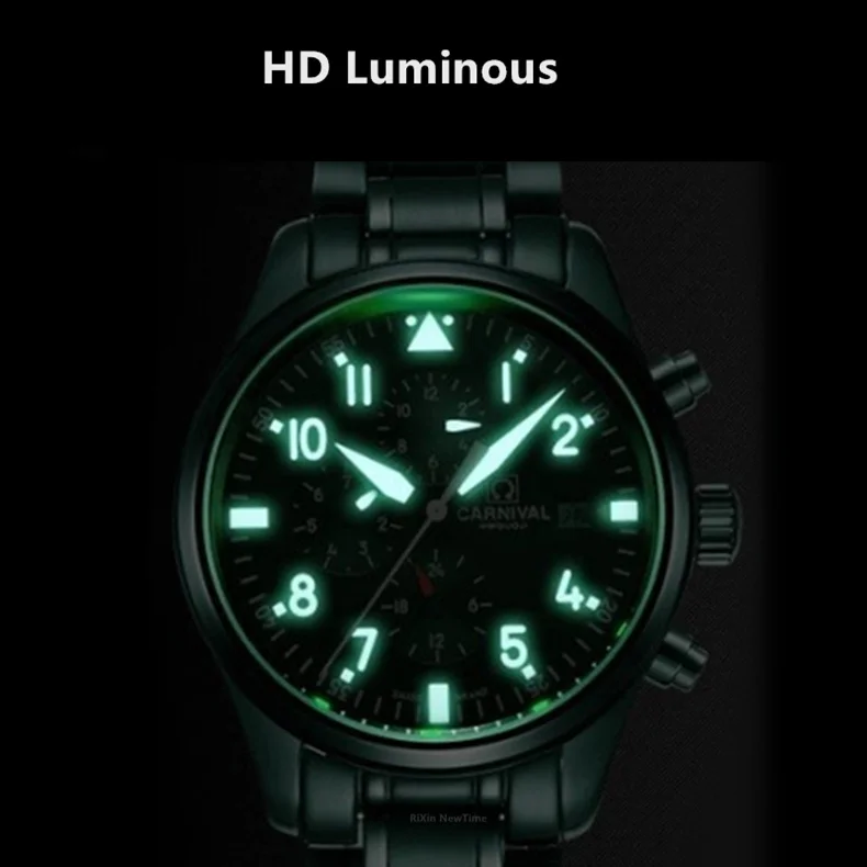 2022 Luxury Brand CARNIVAL Automatic Watch for Men Sapphire Calendar Luminous Stainless Steel Army waterproof Dive Men's Watches