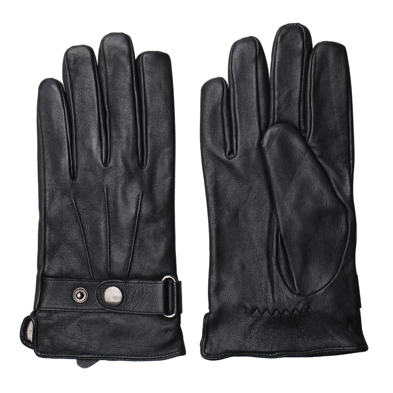 

FEIQIAOSH Men's large size small size leather gloves Classic design three-strand button drawstring black velvet glove wholesale