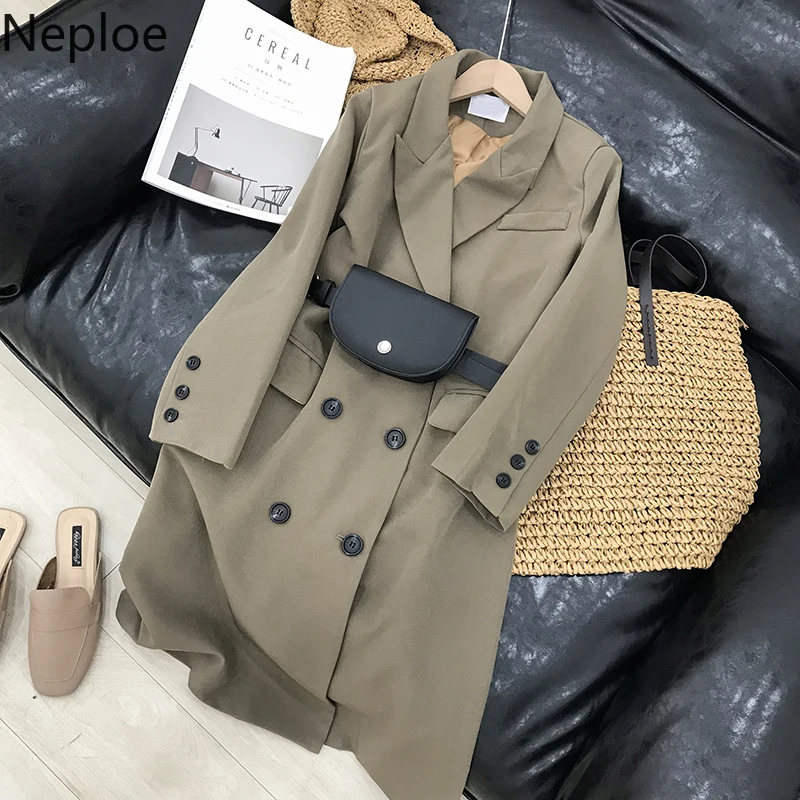 Neploe, длинный плащ, корейский стиль, для офиса, для работы, двубортный, Повседневный, ropa mujer, осенний, с отложным воротником, прямой, Moda 47418