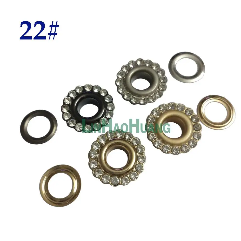 

50sets/lot 4 colors 20mm round metal brass rhinestone eyelets crystal diamond grommets glass eyelets free shipping