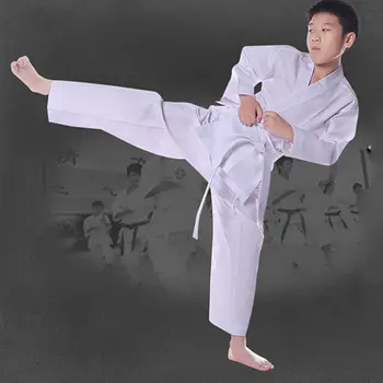 

Karate Uniform White Taekwondo Uniform Suit With Belt Elastic Waistband For Kids Sports Training Fitness Gym Taekwondo Equipment