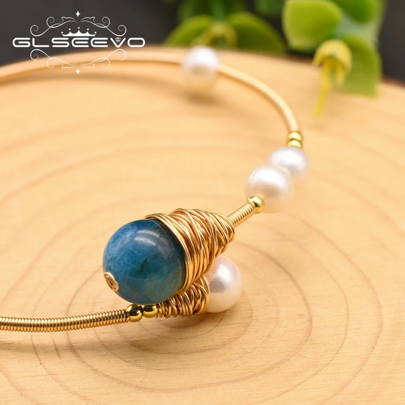 GLSEEVO Natural Fresh Water Pearl Bangles For Women Wedding Engagement Natural Stone Bracelet Jewelry Pulseras GB0176