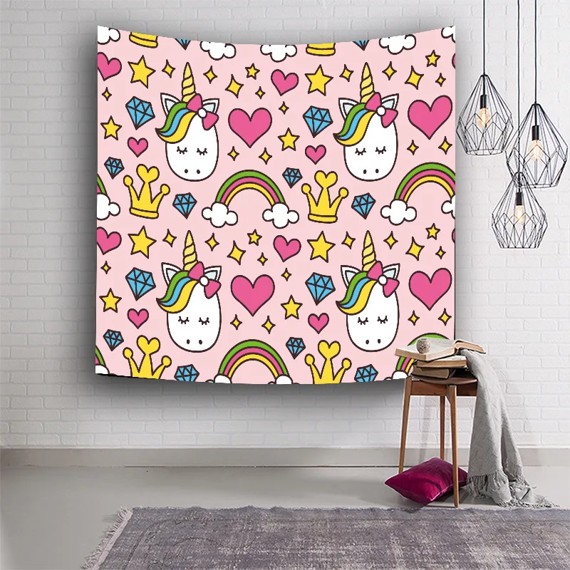 

Unicorn Series Wall Hanging Tapestry Cartoon Printed Polyester Wall Cloth Tapestries Home Decoration Beach Throw Towel Yoga Mat
