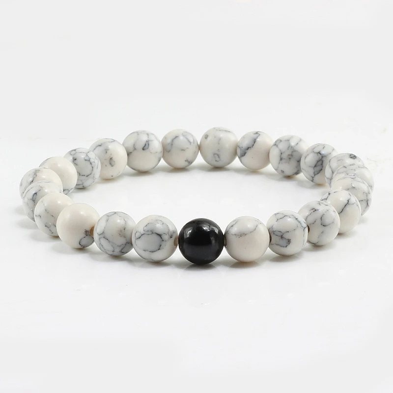Distance Couple Bracelet Men Women 8mm Black Lava White Natural Stone Beads Strand Bracelets Bangles Friendship Jewelry Pulseras