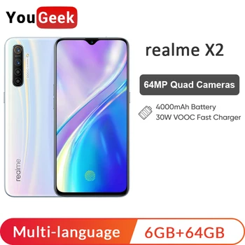 

realme X2 6GB 64GBGB Moblie Phone Snapdragon 730G 64MP Quad Camera 6.4'' NFC Cellphone 30W VOOC Fast Charger