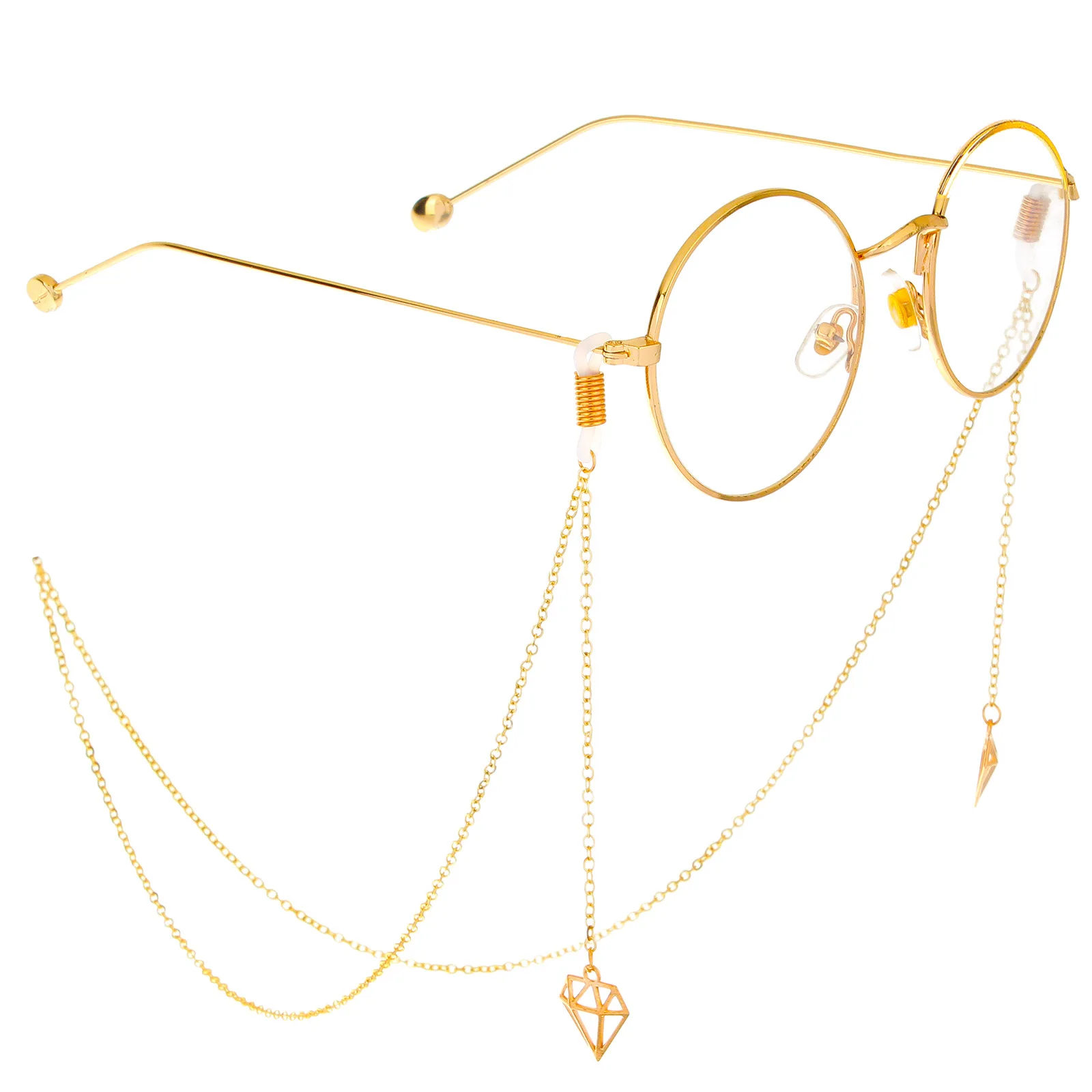

Anti-slip Popular Metal Glasses Cord Gold Diamond Shape Pendant Handmade Glasses Chain Cross Border