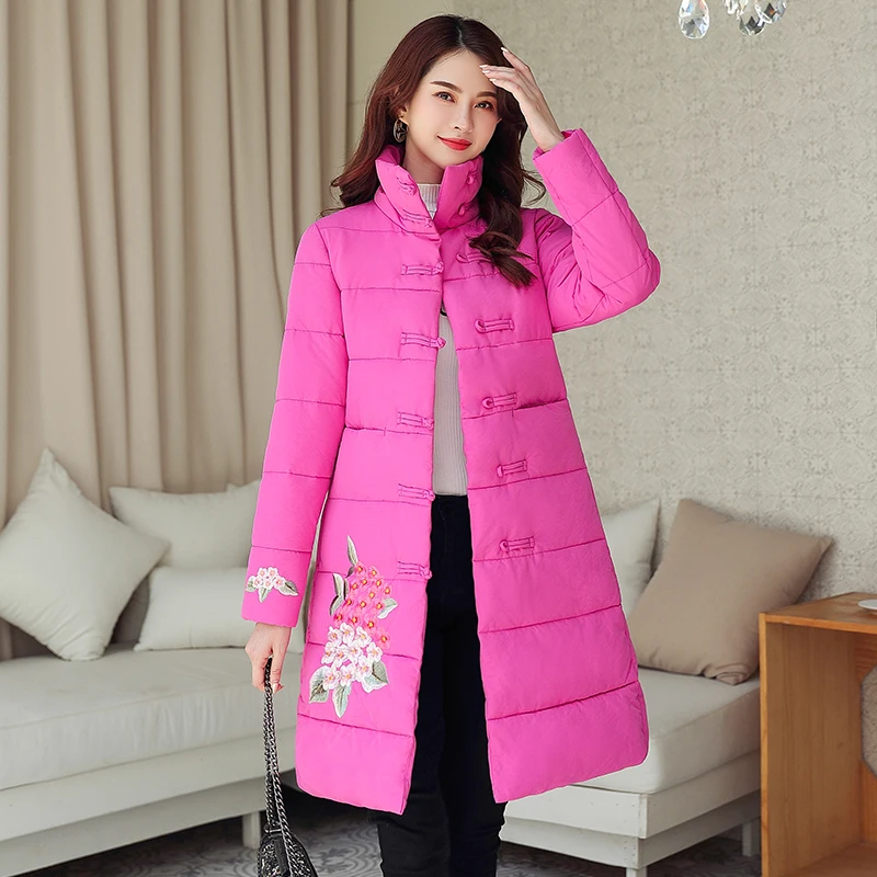 Осенне зимняя женская куртка парка с вышивкой модное женское пальто стойка