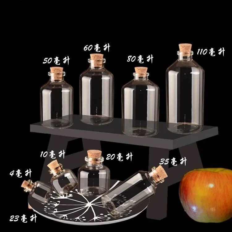 8pcs 12ml 15ml 20ml 22ml 25ml 30ml 50ml 70ml 110ml Glass Bottles with Cork Stopper Empty Spice Bottles Jars Gift Crafts Vials 3