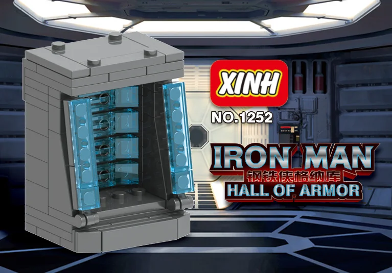 7 см гаражная фигурка железного человека Железный человек Броня дисплей коробка халкбастер супер герой строительные блоки MOC Модель Кирпичи наборы игрушек - Цвет: XH Garage