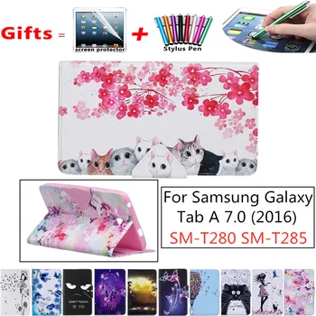

2016 Tab a6 7.0 Case For Samsung Galaxy Tab A 7.0 T280 T285 SM-T280 Case Cover Tablet cat butterfly Flip Leather Funda Shell
