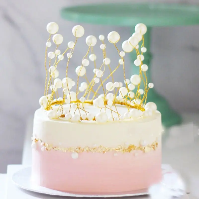 

Handmade Metal Pearl Princess Crown Cake Topper Shiny Artificial Pearls Headdress Wedding&Engagement Cake Birthday Topper New