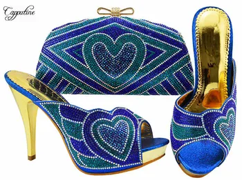 

Popular Royal Blue party sets African Thin High Heel shoes with evening bag set for lady JZC005 , Heel Height 11cm