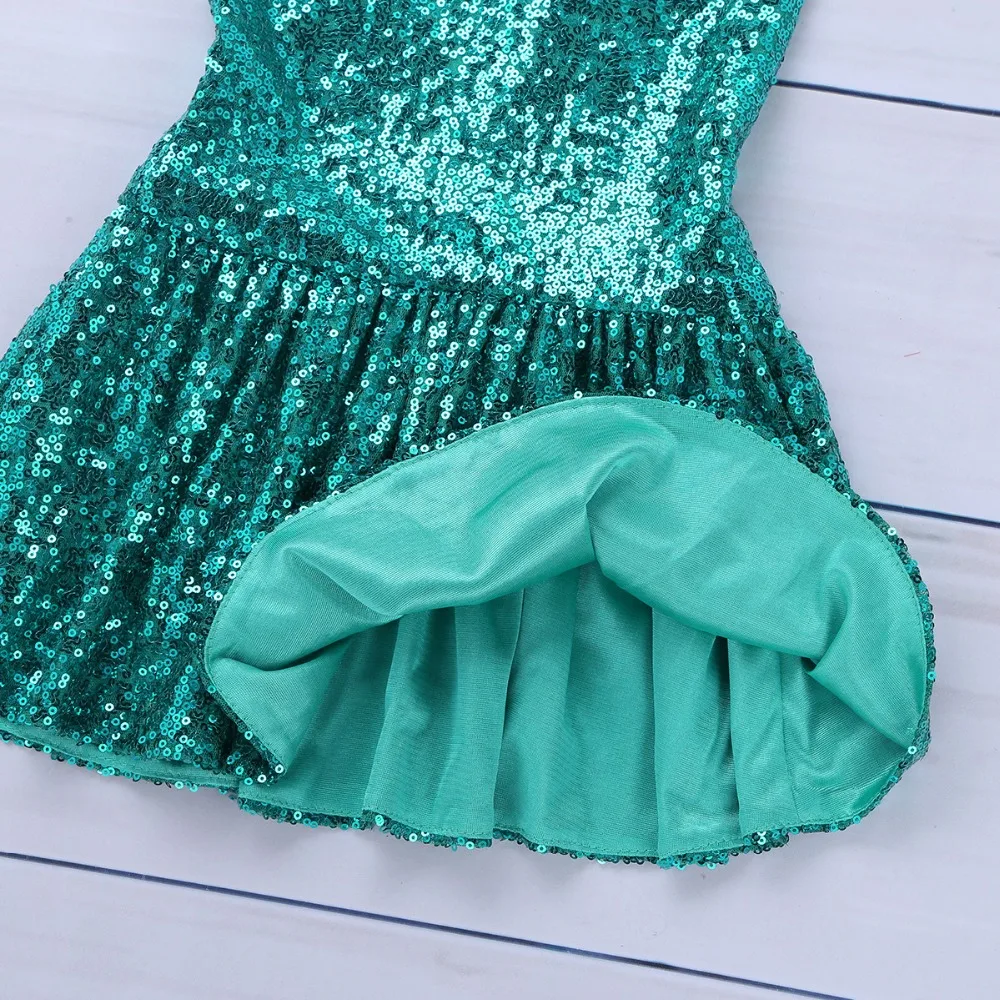 Kids Girls Shiny Mermaid Halloween Cosplay Costume Girl Sequins Fancy Party Dress Up Long Green Tail Skirt Mermaid Crop Tops Set