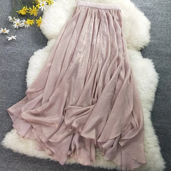 

New Glossy Chiffon irregular pendulum wavy edge elegant half length fairy gauze skirt