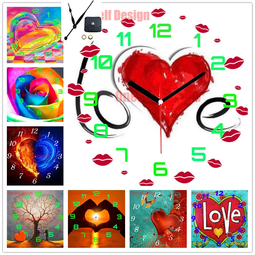 Алмазная картина 5d и часы в виде сердца мозаика для влюбленных распродажа стразы