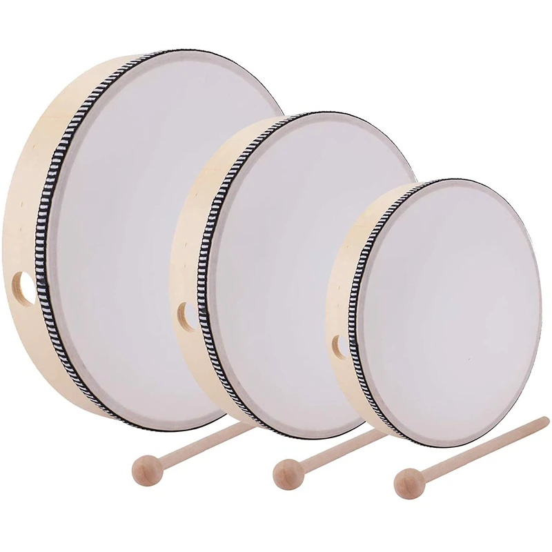 

10 Inch & 8 Inch & 6 Inch Hand Drum Kids Percussion Wood Frame Drum with Drum Stick