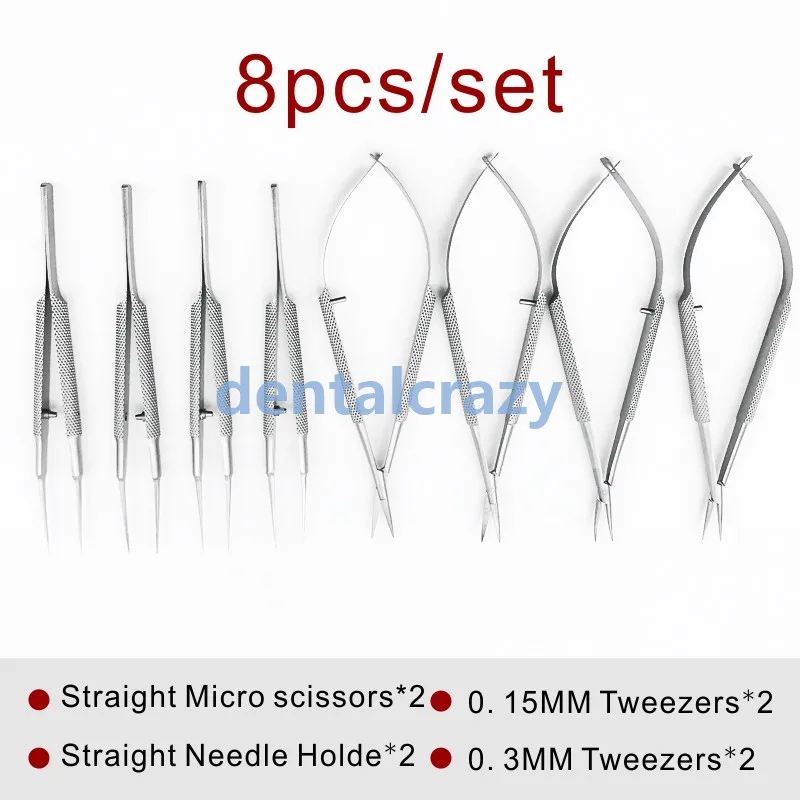 8pcs 12,5 см офтальмологические микрохирургические инструменты ножницы+ держатели игл+ Пинцет из нержавеющей стали хирургический инструмент - Цвет: 8pcs