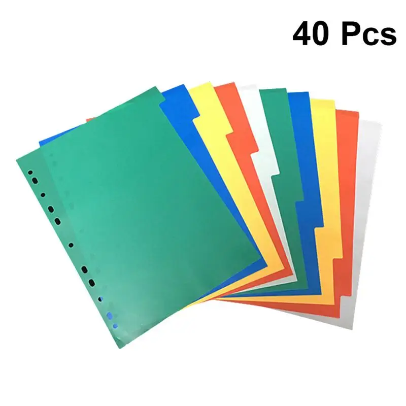 40pcs A4 Colorful Index Page Classified Lables Plastic Tab Dividers