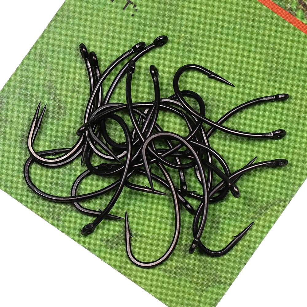 

ICERIO 20pcs Curved Shank Carp Fishing Hooks Matt Black High Carbon Steel Barbed Pop-up Rig Hooks