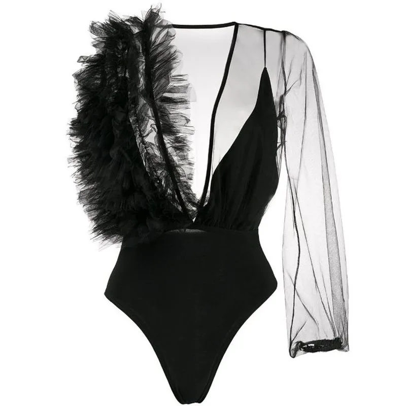 High End Navy Blue Women Body Suit See Thru One