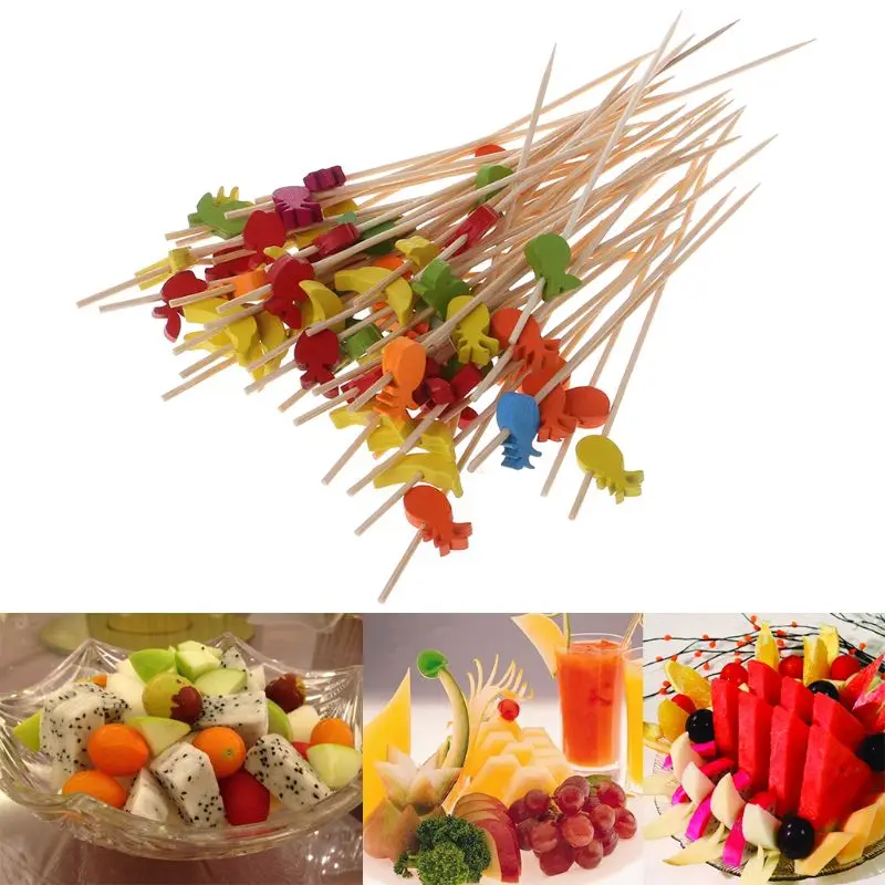 100pcs Food Picks Dessert Buffet Fruit Salad Fork Cake Muffin Party Sticks Cocktail Toothpicks