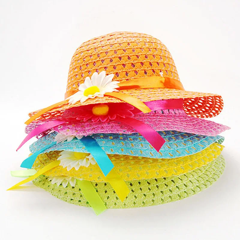 Fashion Princess Straw Hat Children's Sun Flower Straw Hat Kids Baby