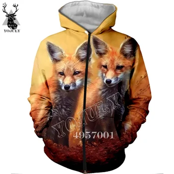 

Fashion Men Zip Coat Unisex Casual Sweatshirt Funny fox 3D Print Harajuku Zipper Hoodie Hooded Women Street wear Clothing Y609
