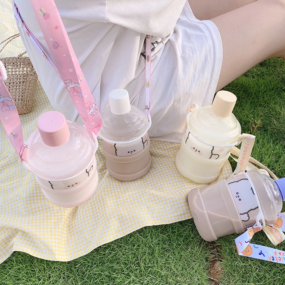 Kawaii 630ml Bear Bucket Plastic Water Bottle Creative Cute Shaker Sport Gourd Milk Cartoon Drinking Cups For Girls Children Kawaii 630ml Bear Bucket Plastic Water Bottle Creative Cute Shaker Sport Gourd Milk Cartoon Drinking Cups For Girls Children