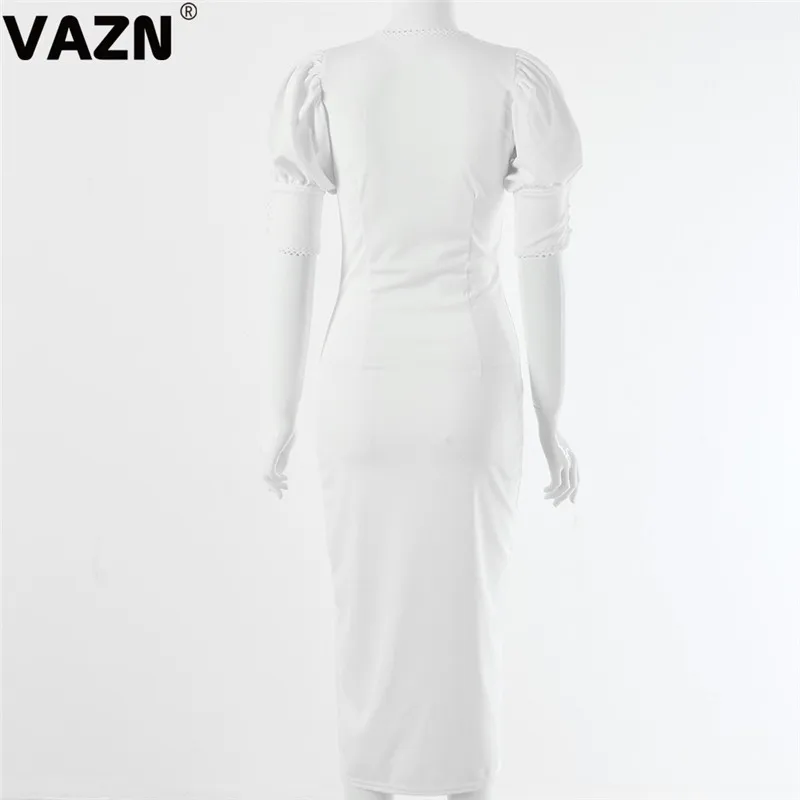 VAZN GFD18337 White Color Elegant Age Reduction V-neck Sexy Night Club Dress Short Sleeve dress Women Dress