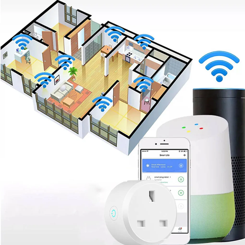 Умная розетка Wi-Fi, интеллектуальный выключатель питания, приложение, дистанционное управление, таймер, домашняя Автоматизация, вилка стандарта Великобритании