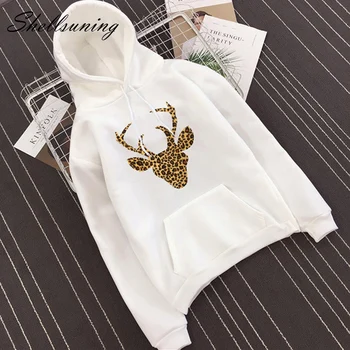 

Shellsuning Sweatshirt Women Leopard Cartoon Printed Kpop Hoodies Harajuku Tie Collar Pullovers Yellow Casual Clothes Femme Tops